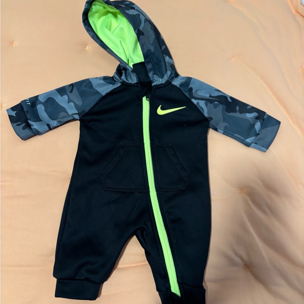 Nike Black and Green Footies One Piece with Full-Length Zipper